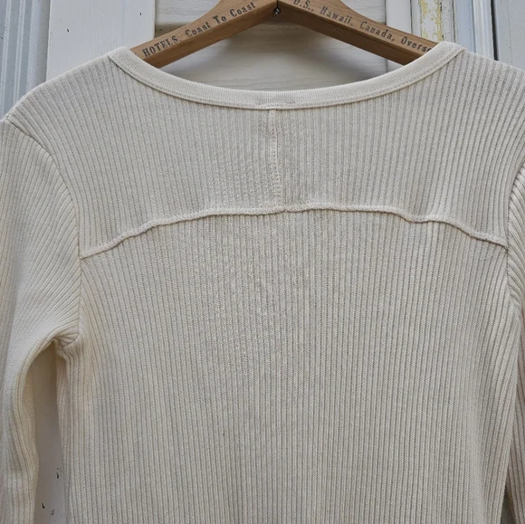 Rib Knit Long Sleeve V Neck Bodycon Midi Dress Beige Size S By Together Anthrop - Picture 8 of 9